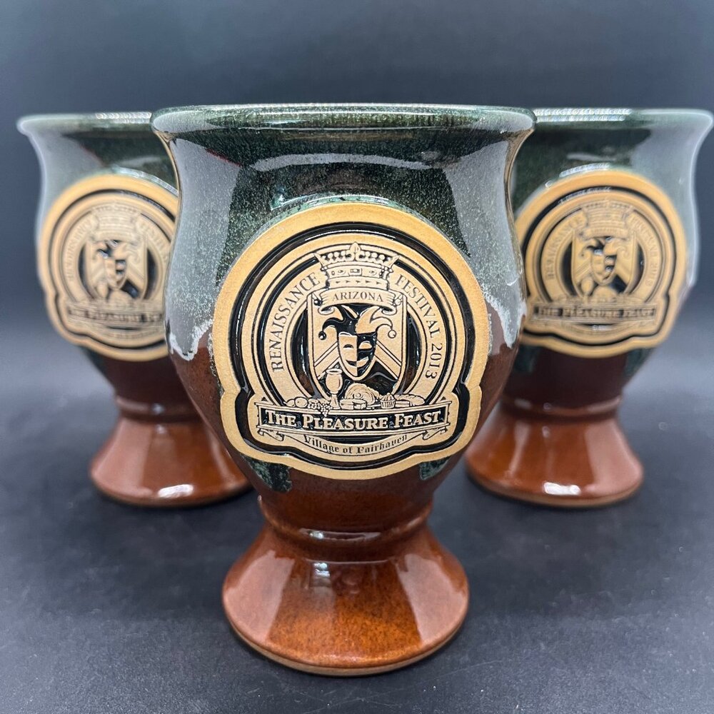 2013 Arizona Renaissance‎ Festival Pleasure Feast Glazed Brown Goblet Cups (3)